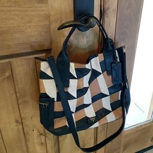 Fossil Leather Patchwork Crossbody Tote